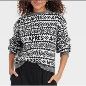 a new day Black and White Patterned Crew Neck Sweater Apres ski